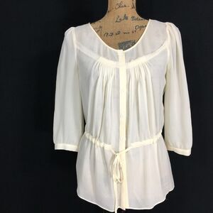 J.Crew Top 4 Ivory Sheer 100% Silk Chiffon Pleat Drawstring Peasant Blouse